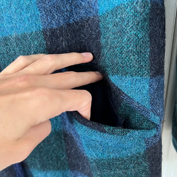 Vintage 90s Eddie Bauer wool plaid check lined blazer coat jacket blue green - Picture 4 of 8